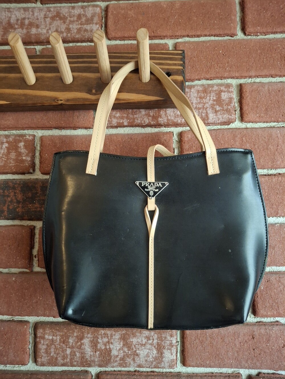 Black Tote bag with tan leather handles